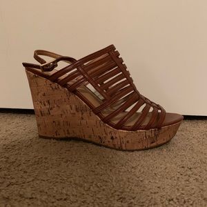Strappy tan wedges